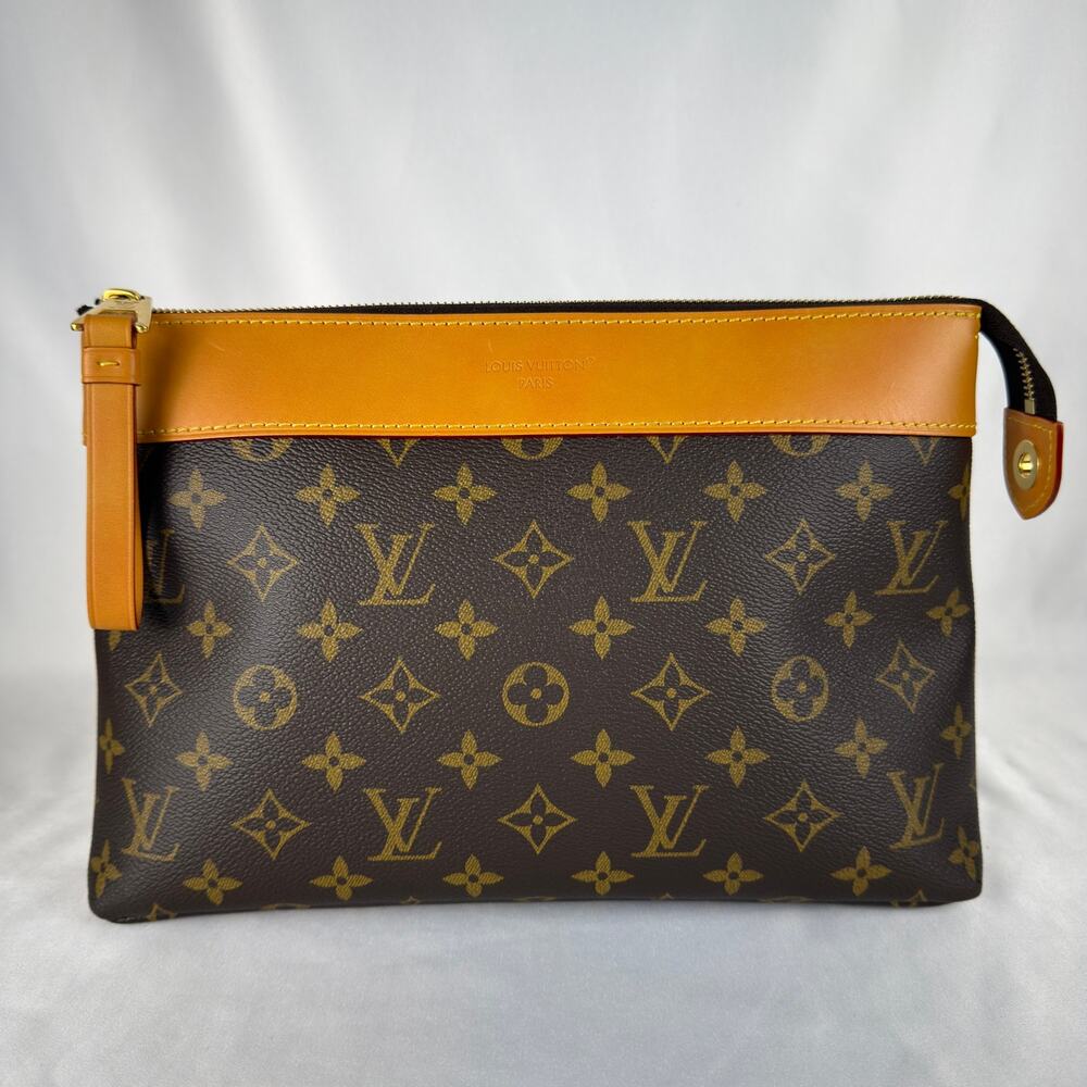 Louis Vuitton Pochette Voyage Souple Monogram Canvas Vachetta Trim Pouch